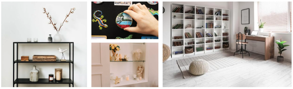 Mosaïque d'objets personnels et souvenirs dans son premier appartement