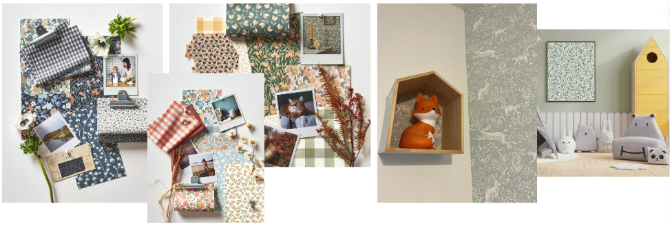 mosaïque et tableau avec des chutes de papier peint